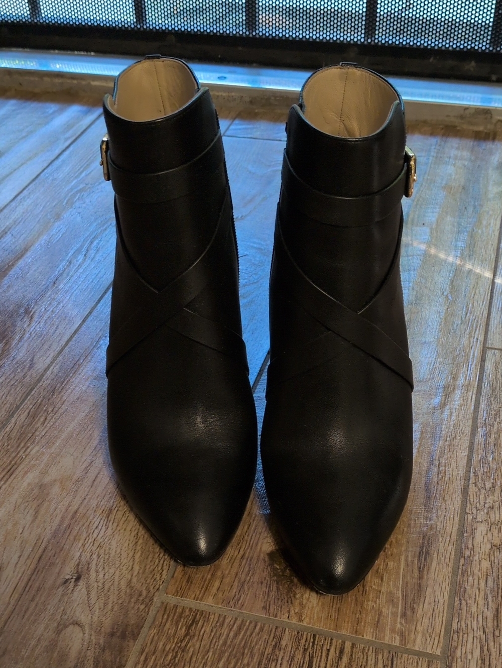 L'AGENCE Black Pointed Leather Ankle Booties with Buckle